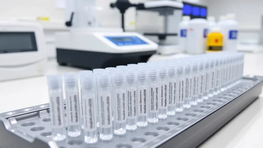 Liofilizirane bočice Retatrutide u laboratorijskom pladnju — Retatrutide cijena i gramaže