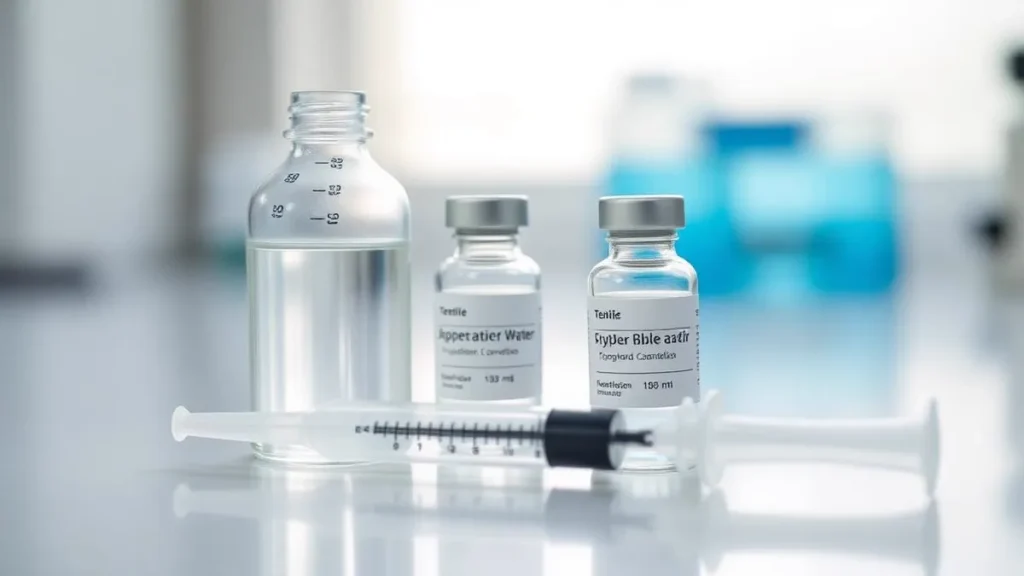Bakteriostatska voda, sterilna štrcaljka i bočica liofiliziranog peptida — priprema rekonstitucije
